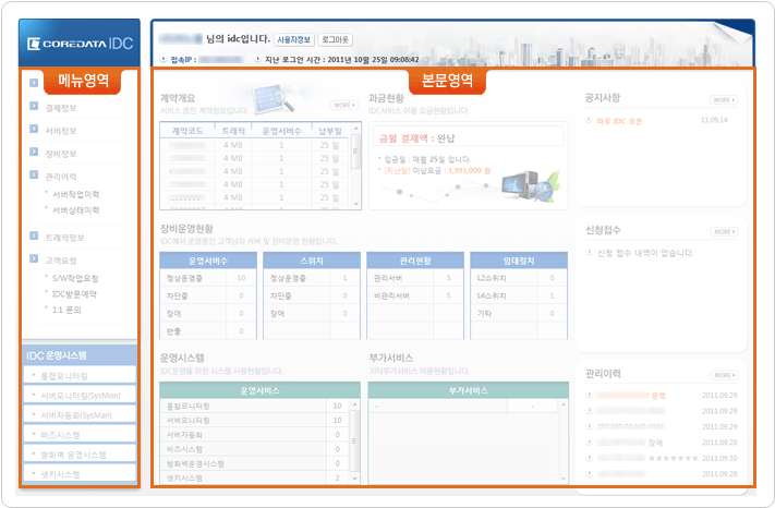 [myIDC 로그인 메인 화면] 설명이미지